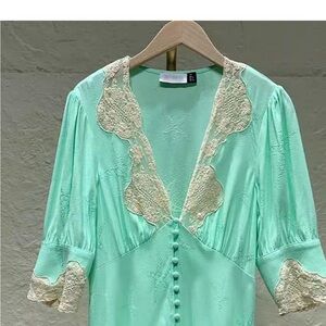 Rixo Mint Green Dress with Lace Accents